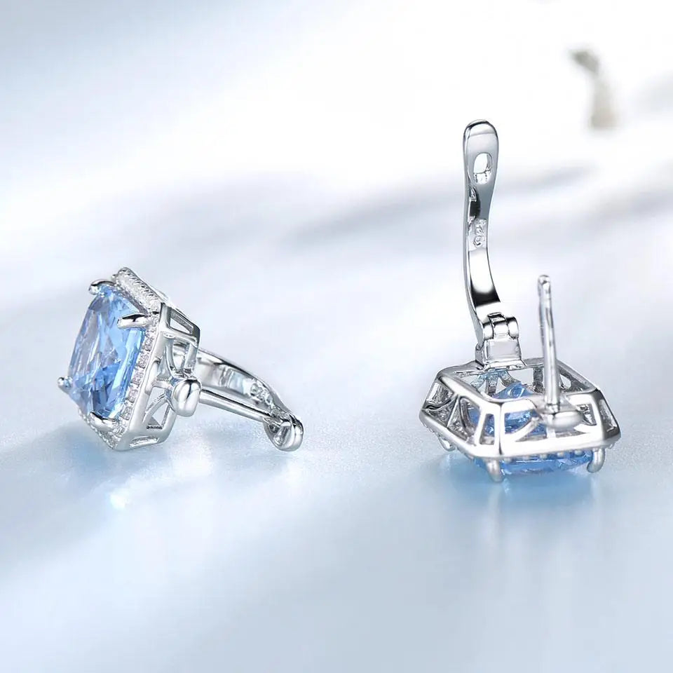 March Birthstone Luxury Nano Sky Blue Gemstone Earrings Jewelry