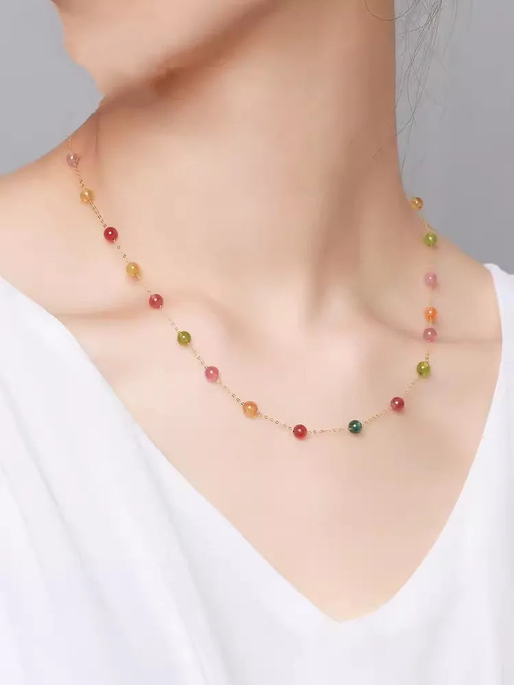 Gold Necklace Pendant Natural Tourmaline Gold for Women Fine Jewelry