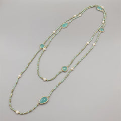 Pearl Necklace Blue Quartz with White Freshwater Crystals