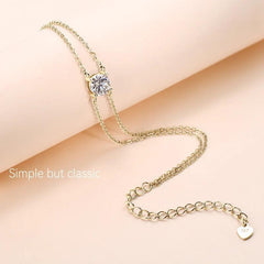 Diamond Bracelet 14K Gold Plated Double Chain with 1.0 Carat Single