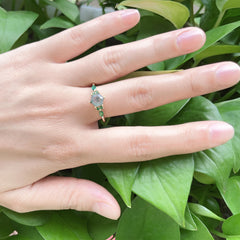 August Birthstone Unquie Natural Green Moss Stone Ring Jewelry