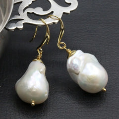 Keshi Hook White Cultured Pearl Earrings for Women