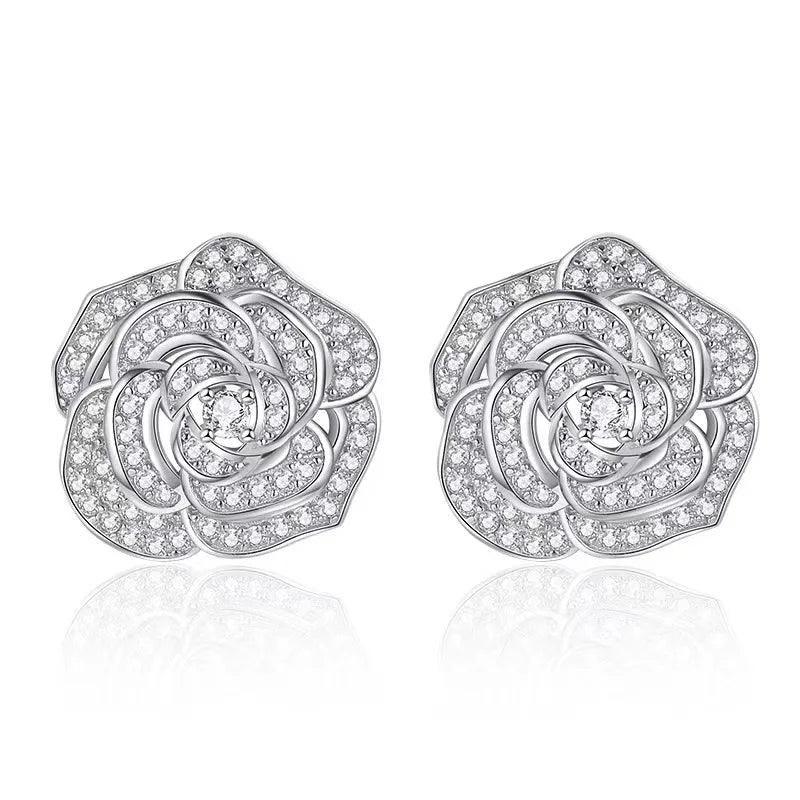 Moissanite Earrings Charm Flower Stud Sterling Silver 925