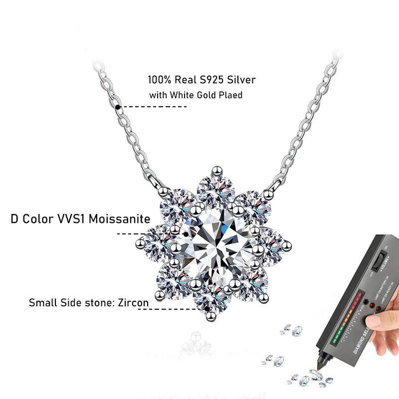 Diamond Necklace silver S925 sunflower pendant