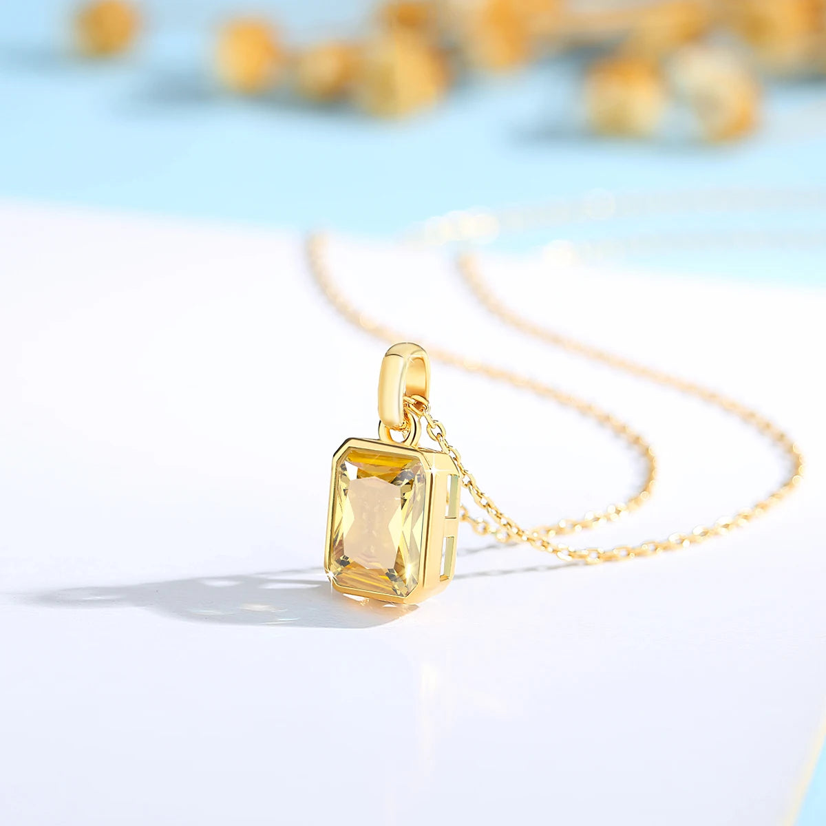 June Birthstone 18k Gold Necklace Stone Rectangle With Pendant