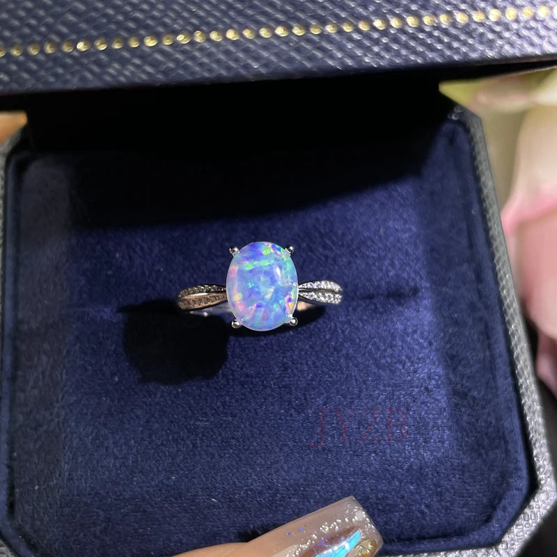 October Birthstone Opal Ring Promise 925 Silver Party Jewelry