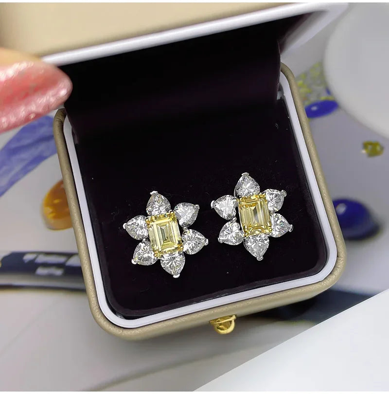 Diamond Earrings Yellow Sunflower Emerald Crystal Luxury