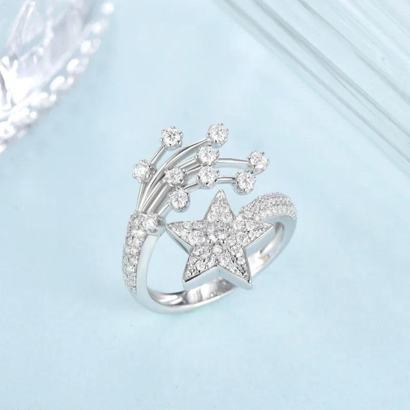 Moissanite Rings Star Sparkling S925 Sterling Silver Plated