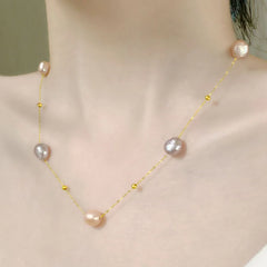 Pearl necklace 18K Gold Jewelry Freshwater AU750 Chain for Women