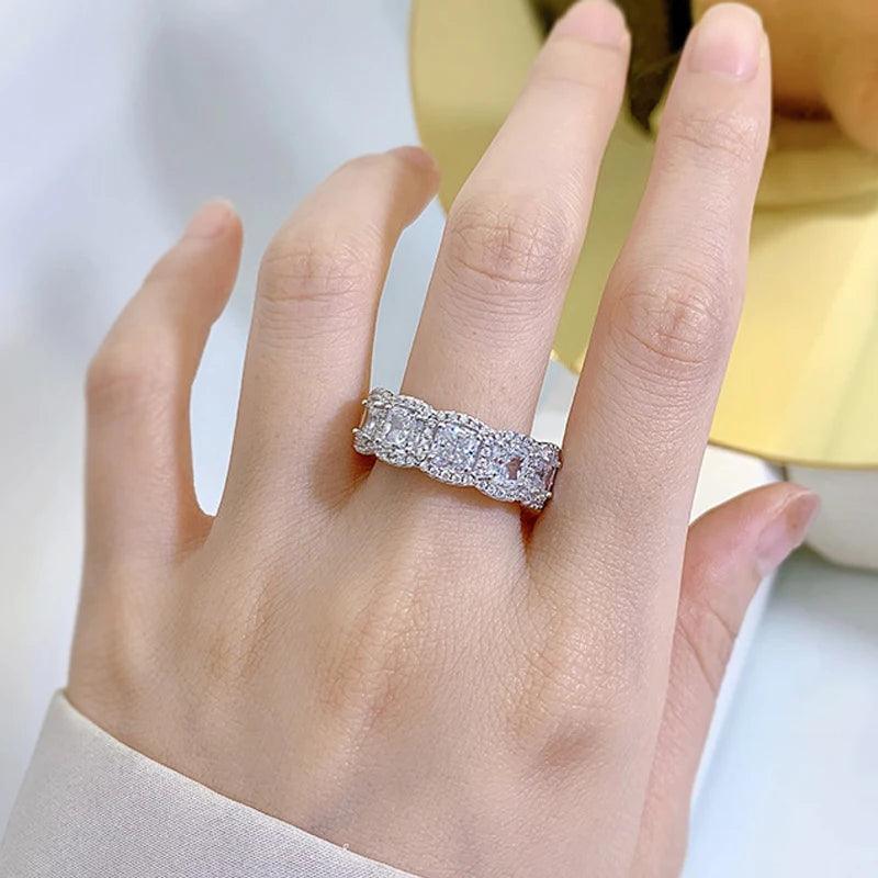 Diamond Rings High Carbon White Rose Gold Square Sparkling