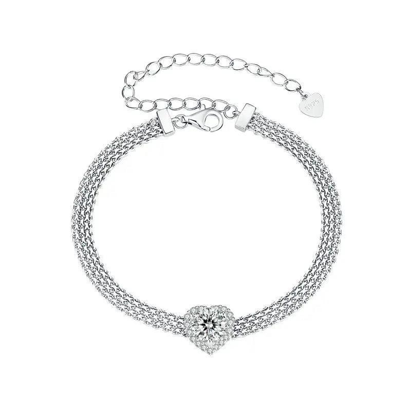 Charm Bracelets Solid 925 Silver Chain, White Gold Plated Heart
