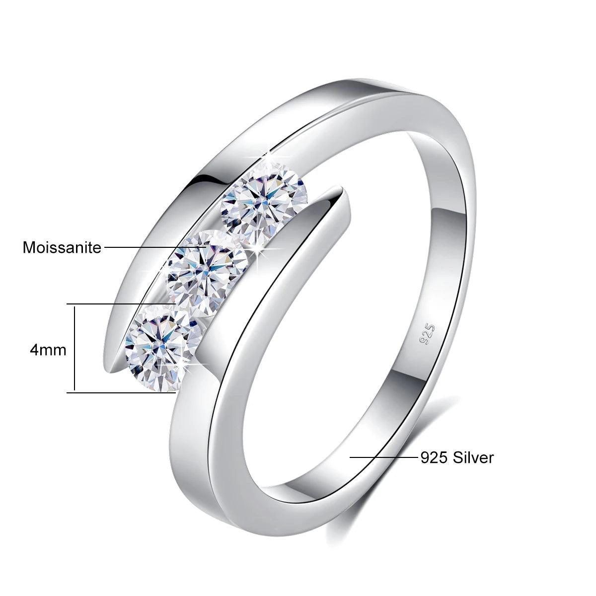 Engagement rings Silver Moissanite 3 Stone With Luxury Jewelry