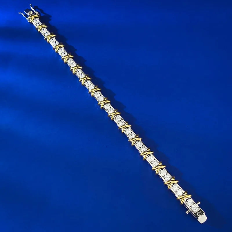 Diamond Bracelets High S925 Silver Row of Two tone Chain Jewelry