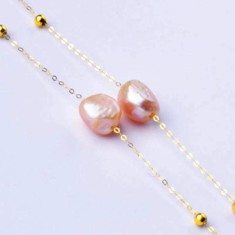 Pearl necklace 18K Gold Jewelry Freshwater AU750 Chain for Women