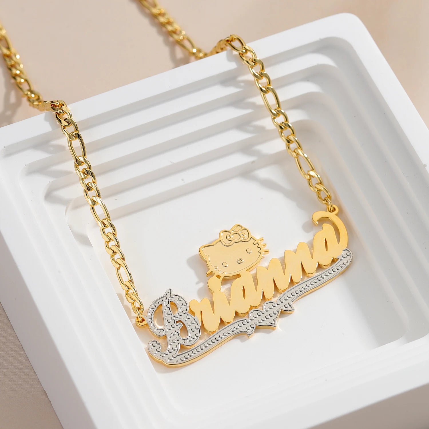 Name Necklace Customized Two Tone 14K Gold Plated