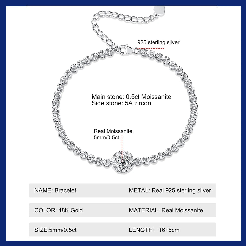 Diamond Bracelet 925 Sterling Silver Adjustable For Women Fine Jewelry