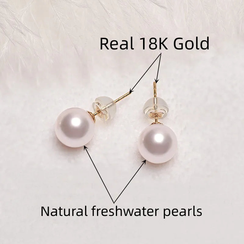 Pearl earrings Gold for Women Pure Natural Simple Fine Jewelry