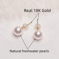 Pearl earrings Gold for Women Pure Natural Simple Fine Jewelry