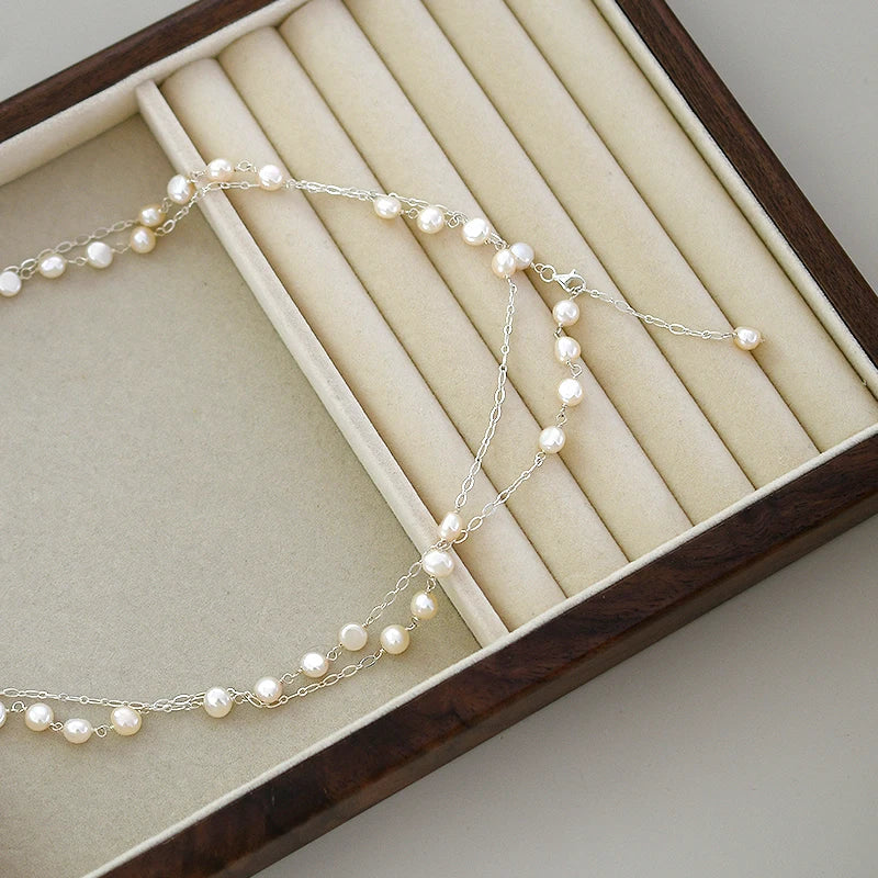 Pearl Necklace Sterling Silver 925 Natural Baroque For Women