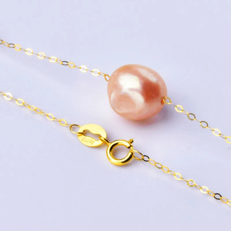 Pearl necklace 18K Gold Jewelry Freshwater AU750 Chain for Women