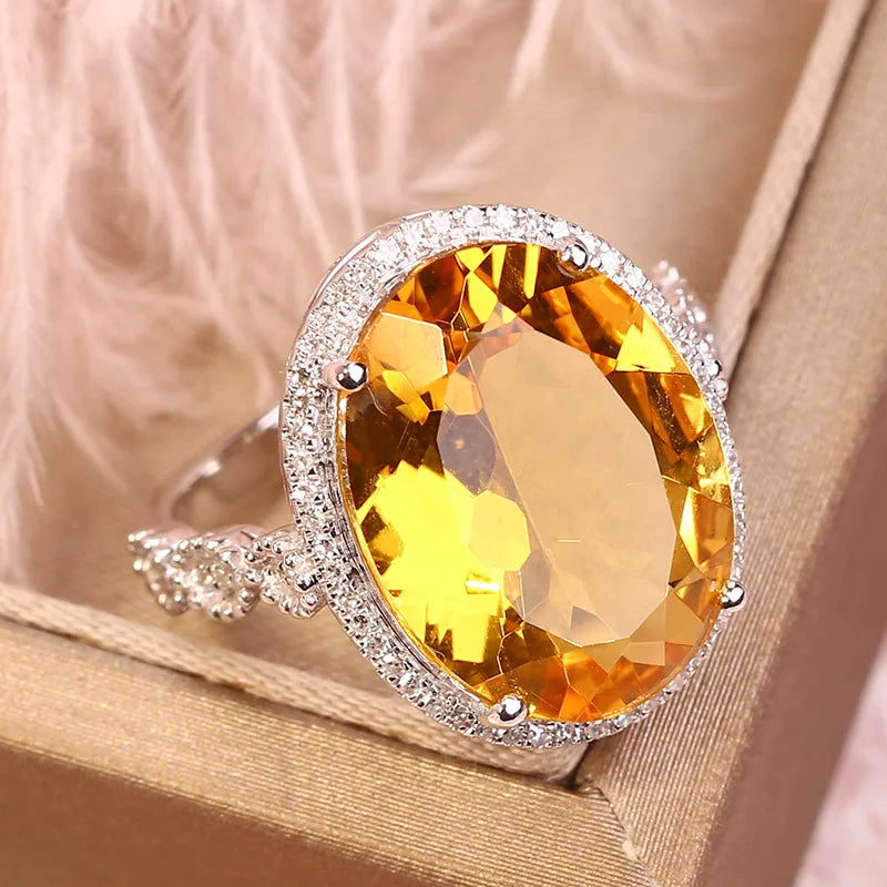 November birthstone Natural Yellow Quartz Ring 925 Silver