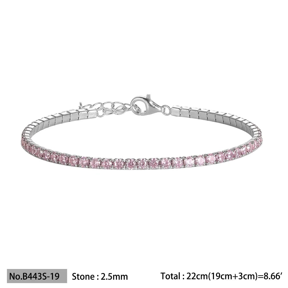 Diamond bracelet 925 Silver Rainbow 2mm Women Fine Jewelry