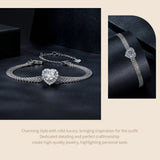 Solid 925 Sterling Silver Chain Bracelet, White Gold Plated Heart Moissanite Bracelet 