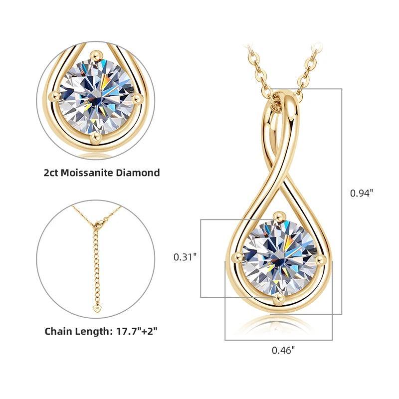 18K Gold Solitaire 2ct Moissanite Infinity Pendant Necklace 925 Sterling Silver Diamond