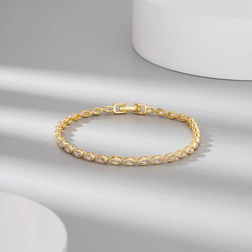 Gold 14K Shiny Tennis Bracelet 925 Sterling Silver Setting Luxury Bracelet Jewelry