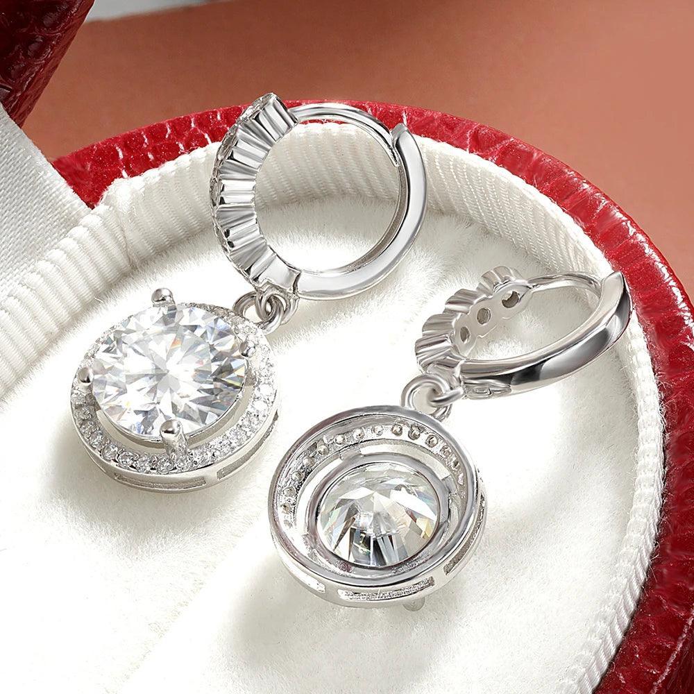 Hoop Earrings with Round Sunflower D Color Diamond Drop Silver 925