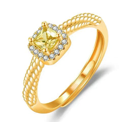 Gold rings 24K square citrine simple fashion ladies jewelry