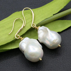 Keshi Hook White Cultured Pearl Earrings for Women