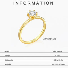 Gold Rings Moissanite 0.2CT 3.5mm Solid 18K Yellow Gold D-VVS