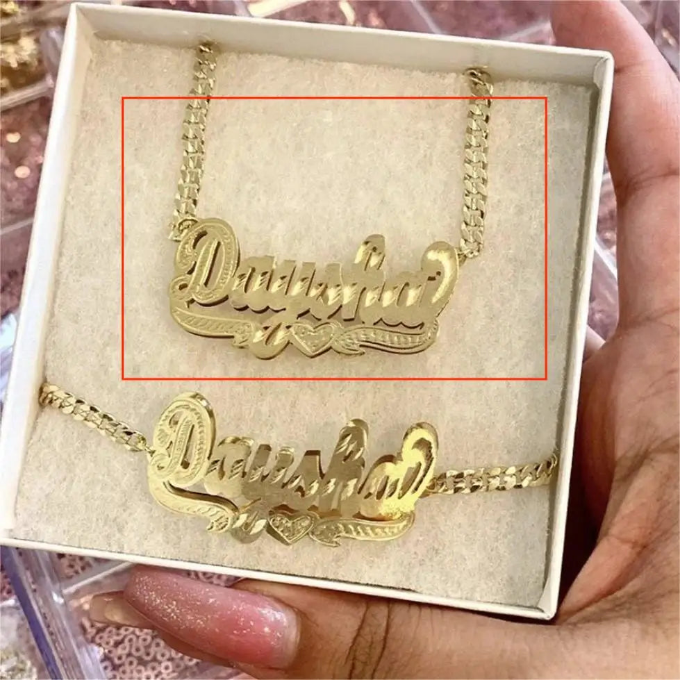 Name Necklace 18K Gold Plated Personalized Double Jewelry