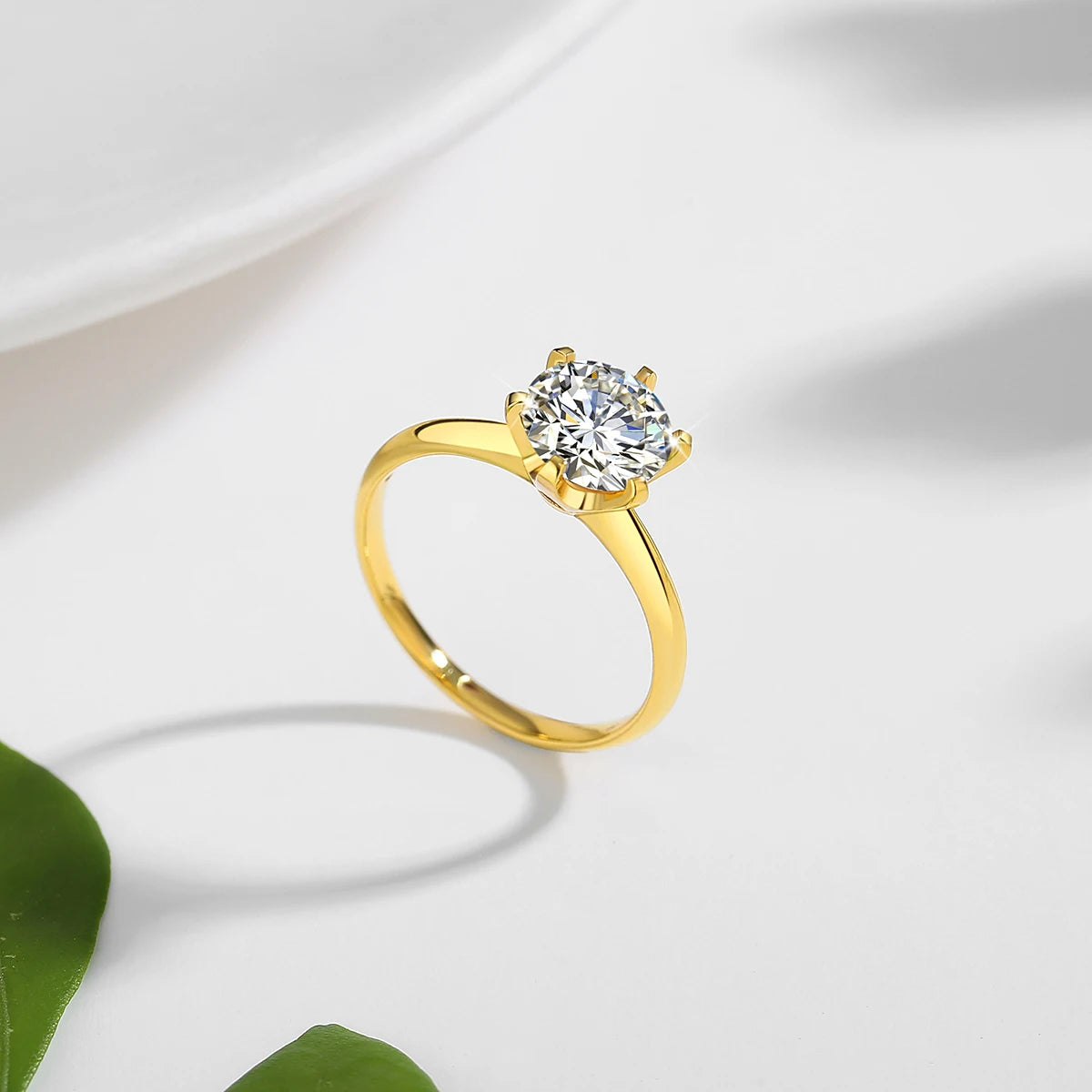 Gold rings Pure 18k Moissanite Round Luxury Brands Jewelry For Women