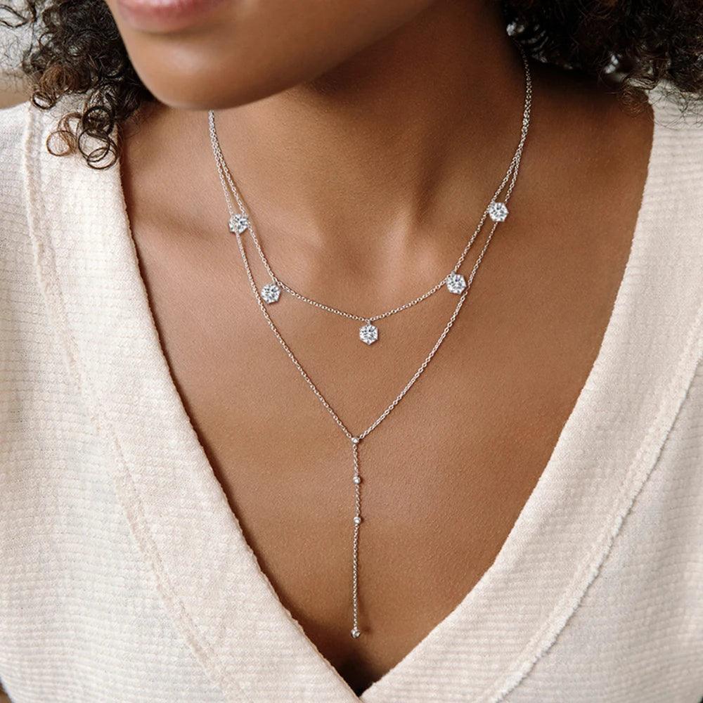 Tennis Moissanite Necklace Chain 925 Sterling Silver  Diamond Jewelry