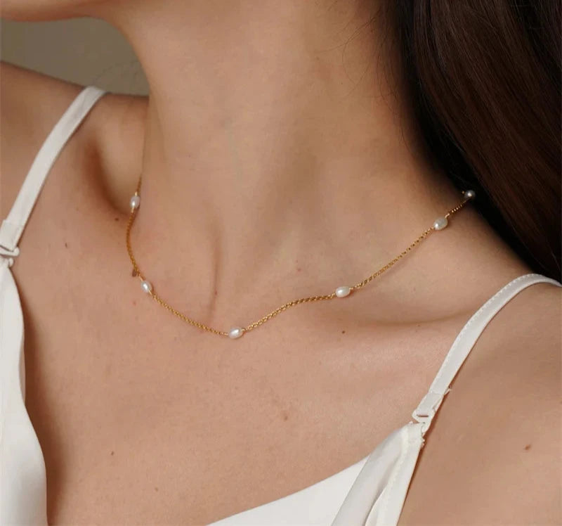 Gold Necklace Natural Pearl Choker Filled Pendants  Jewelry