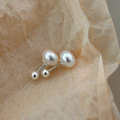 Natural Silver 925  Freshwater Pearl Spiral Clasp Stud Earrings