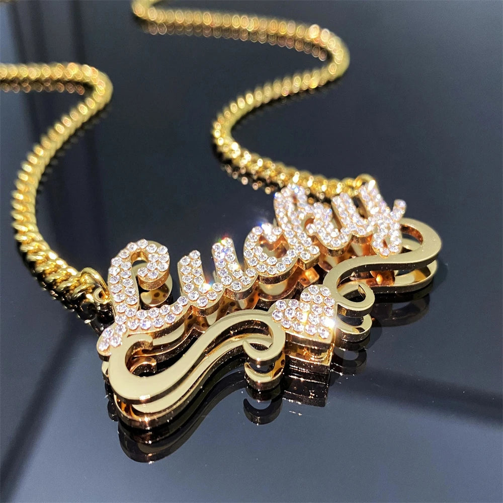 Name Necklace 3D Double Layer Customized Shiny Personalized Jewelry