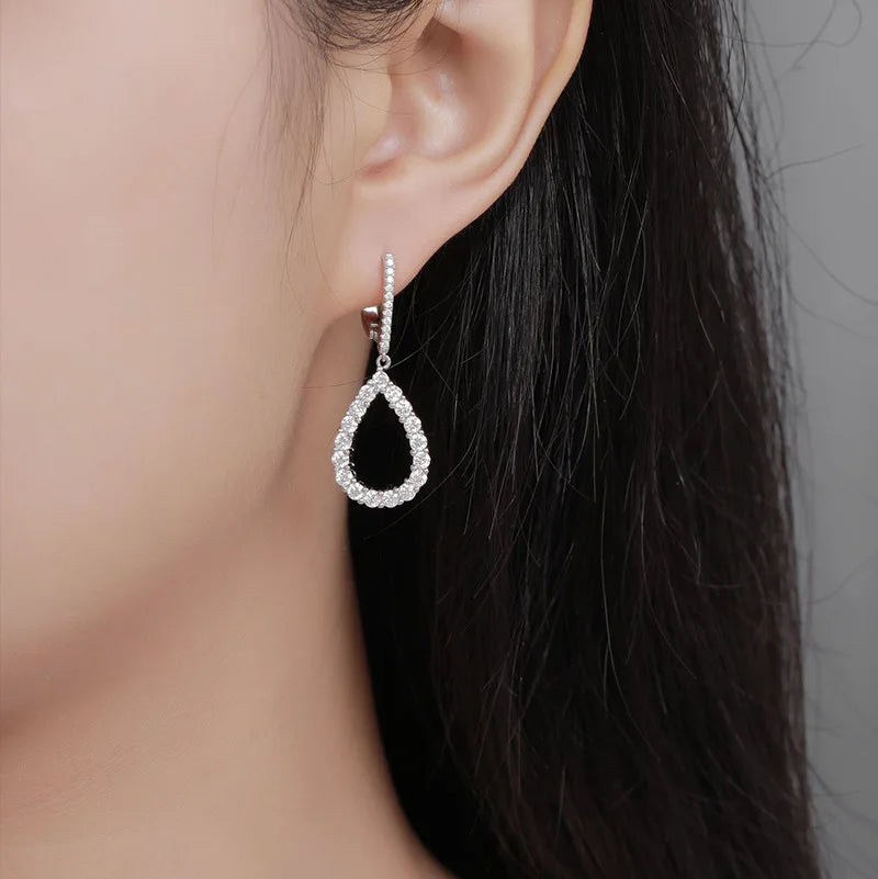 Teardrop Drop Earrings S925 Silver Diamond Dangle Hanging Fine Jewelry