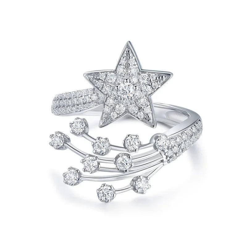 Moissanite Rings Star Sparkling S925 Sterling Silver Plated