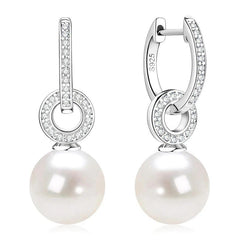 Hoop Earrings 925 Sterling Silver White Shell Pearl Drop