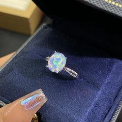 October Birthstone Opal Ring Promise 925 Silver Party Jewelry