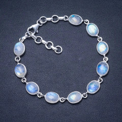 June Birthstone Natural Rainbow Moonstone 925 Sterling Silver Bracelet