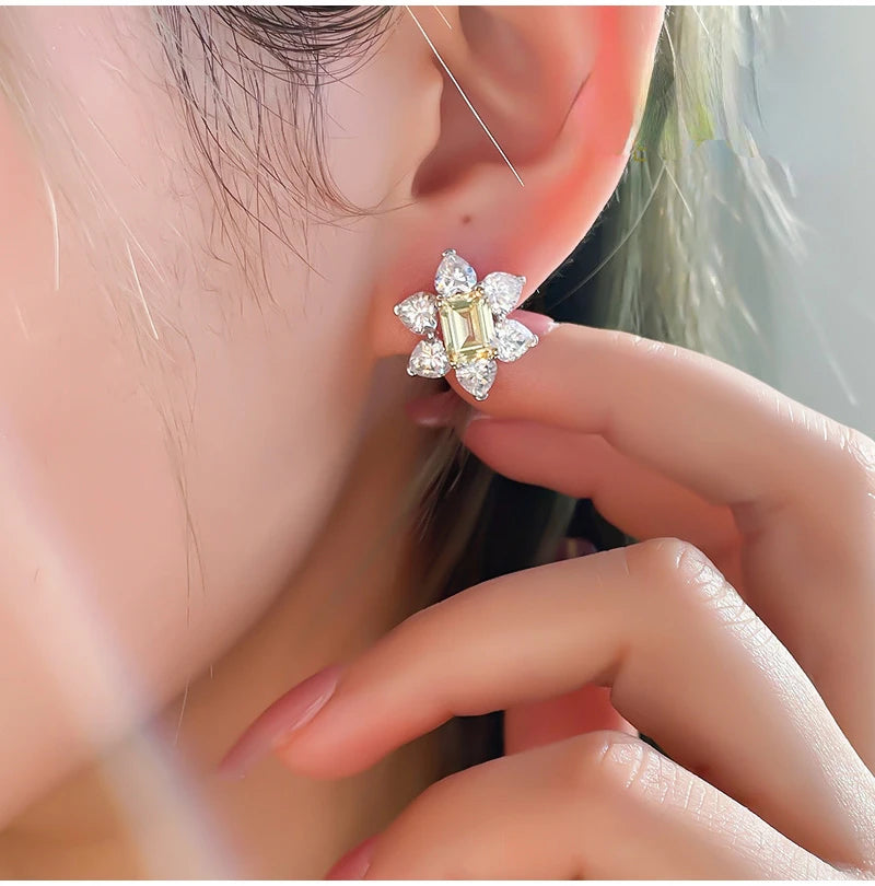 Diamond Earrings Yellow Sunflower Emerald Crystal Luxury