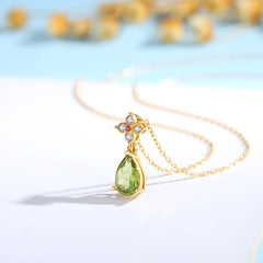 Gold Necklace 18K Natural Stone Teardrop Pendant Jewelry