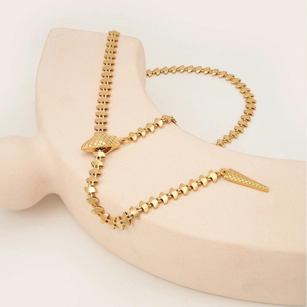 Necklace Snake Shape Chain Pearl Jewelry Gold Color