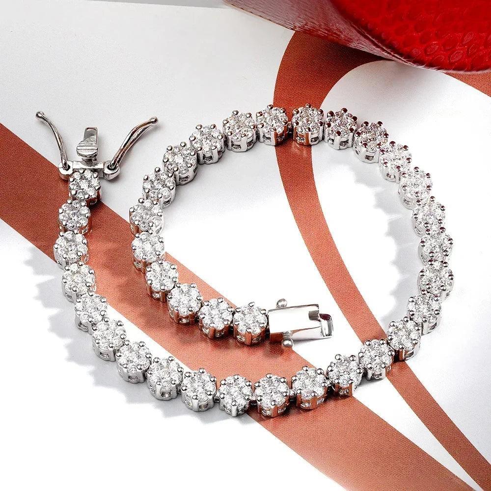 Flower Shape Diamond Bracelets 925 Sterling Silver Plated White Gold