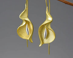 Gold Earrings Calla Flower for Women Luxury High End Jewelry