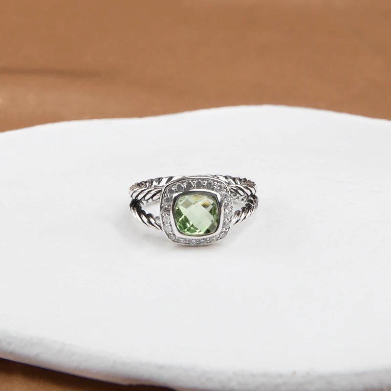 Moissanite rings Vintage Twisted Spiral Green Elegant Jewelry 